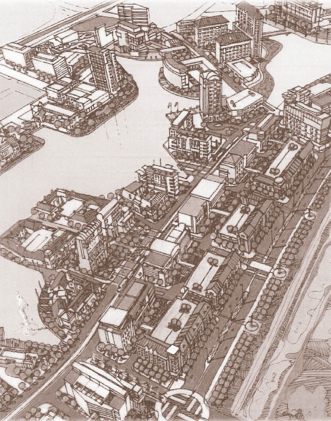 Rendering of the Lake Carolyn transit mall as presented by RTKL Associates.